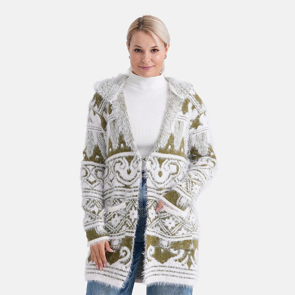 - Maisi Patterned Coatigan (Free Size, 8 to 18) - White - Green