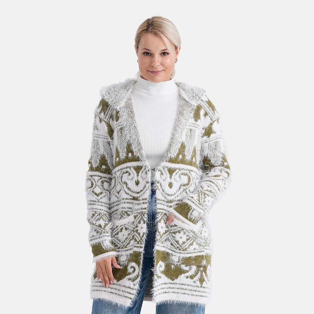 - Maisi Patterned Coatigan (Free Size, 8 to 18) - White - Green
