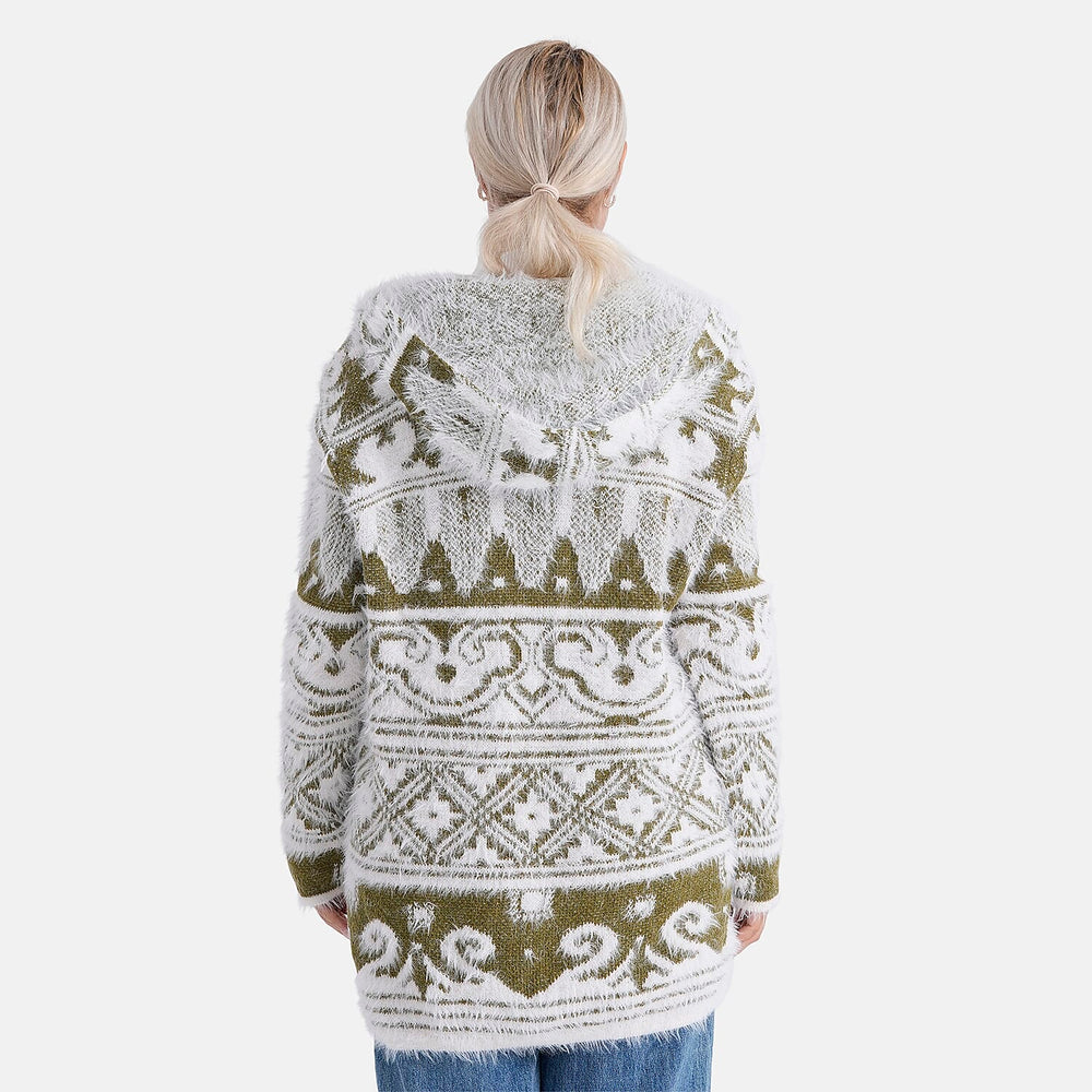 - Maisi Patterned Coatigan (Free Size, 8 to 18) - White - Green
