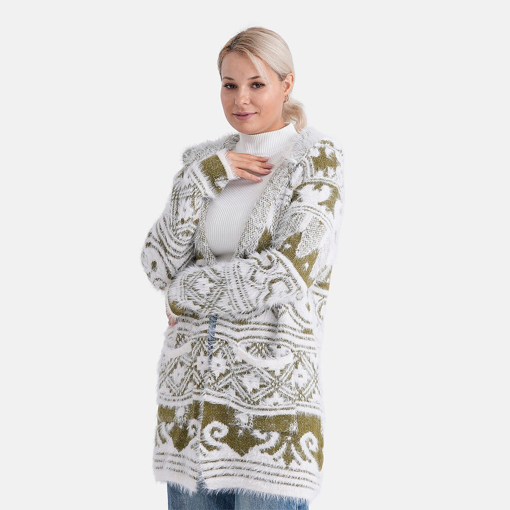 - Maisi Patterned Coatigan (Free Size, 8 to 18) - White - Green