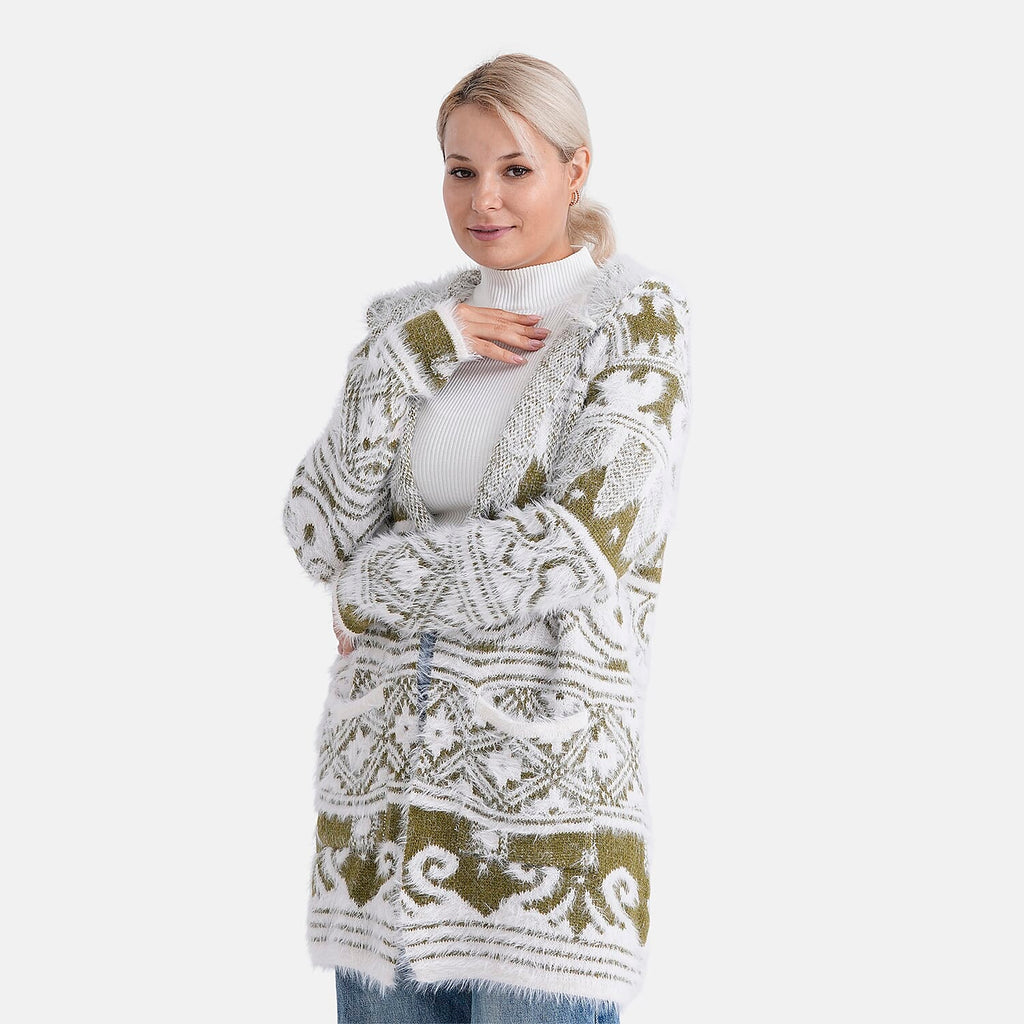 - Maisi Patterned Coatigan (Free Size, 8 to 18) - White - Green