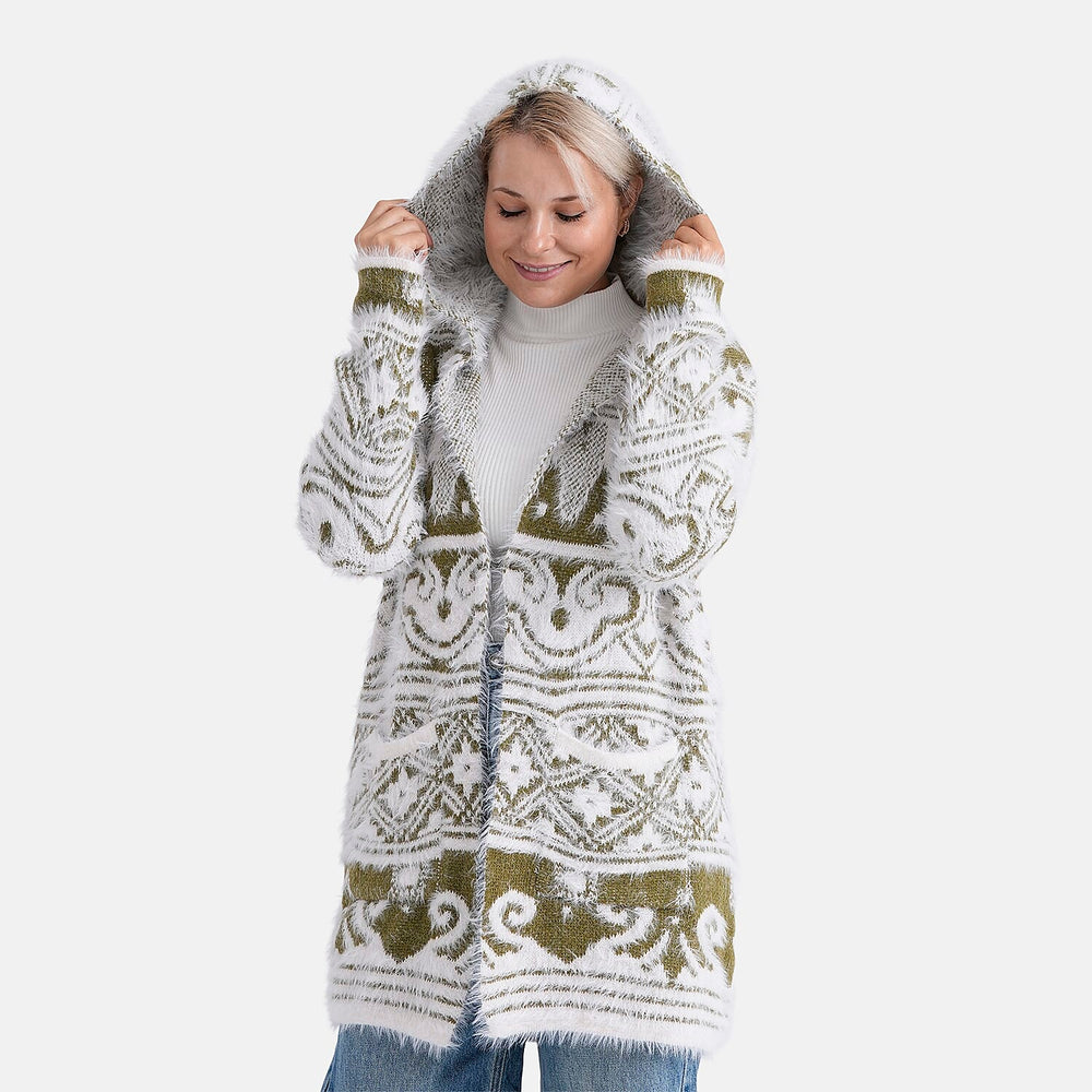 - Maisi Patterned Coatigan (Free Size, 8 to 18) - White - Green