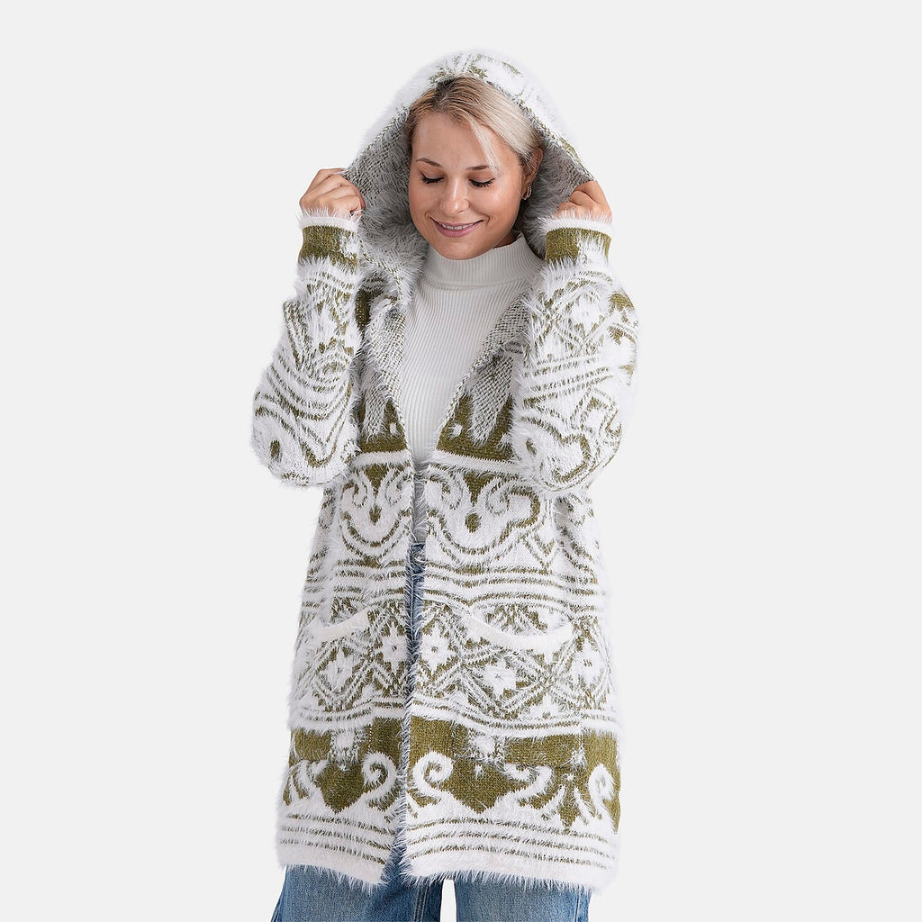 - Maisi Patterned Coatigan (Free Size, 8 to 18) - White - Green