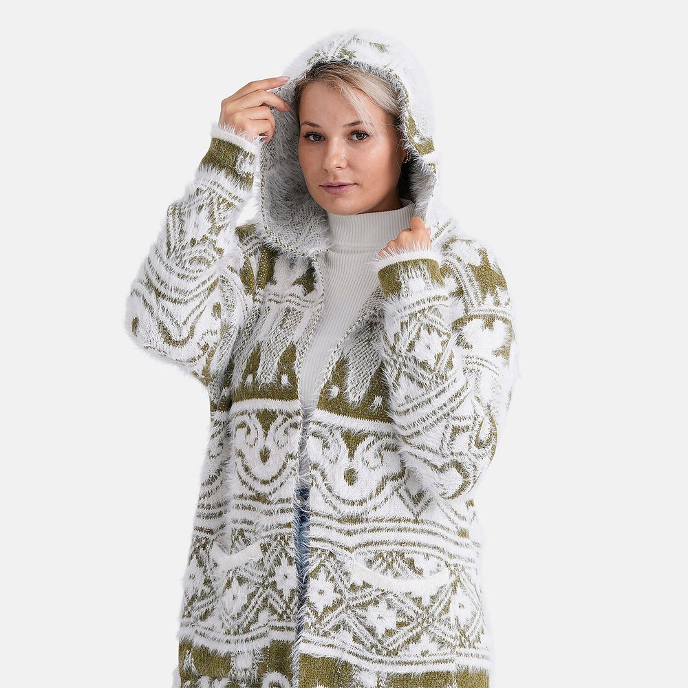 - Maisi Patterned Coatigan (Free Size, 8 to 18) - White - Green