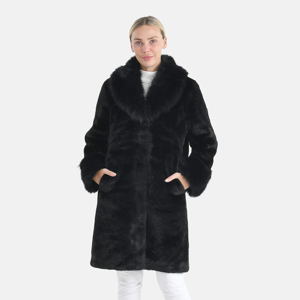 THE OPULENT LUXURY - Valissiere Exquisite Faux Fur Longline Coat (Size - S-M 8 to 14) - Black