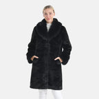 THE OPULENT LUXURY - Valissiere Exquisite Faux Fur Longline Coat (Size - S-M 8 to 14) - Black