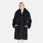 THE OPULENT LUXURY - Valissiere Exquisite Faux Fur Longline Coat (Size - S-M 8 to 14) - Black