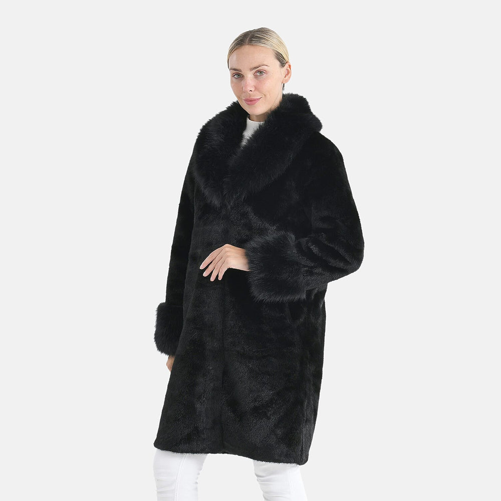 THE OPULENT LUXURY - Valissiere Exquisite Faux Fur Longline Coat (Size - S-M 8 to 14) - Black