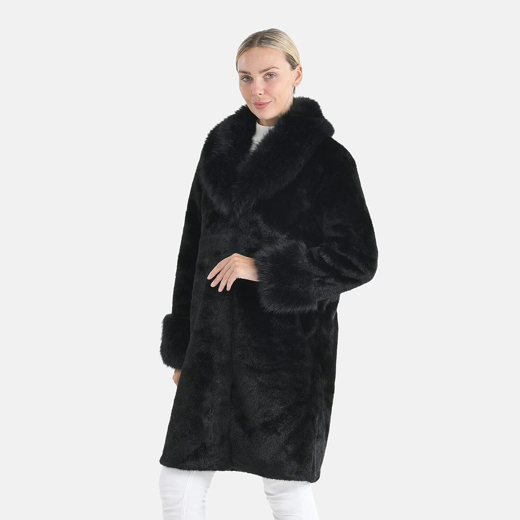 THE OPULENT LUXURY - Valissiere Exquisite Faux Fur Longline Coat (Size - S-M 8 to 14) - Black