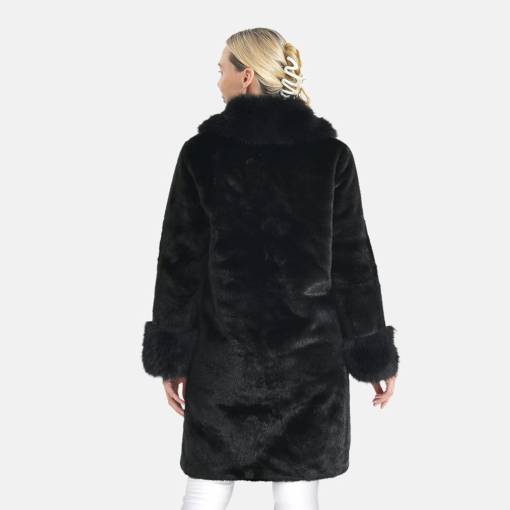 THE OPULENT LUXURY - Valissiere Exquisite Faux Fur Longline Coat (Size - S-M 8 to 14) - Black