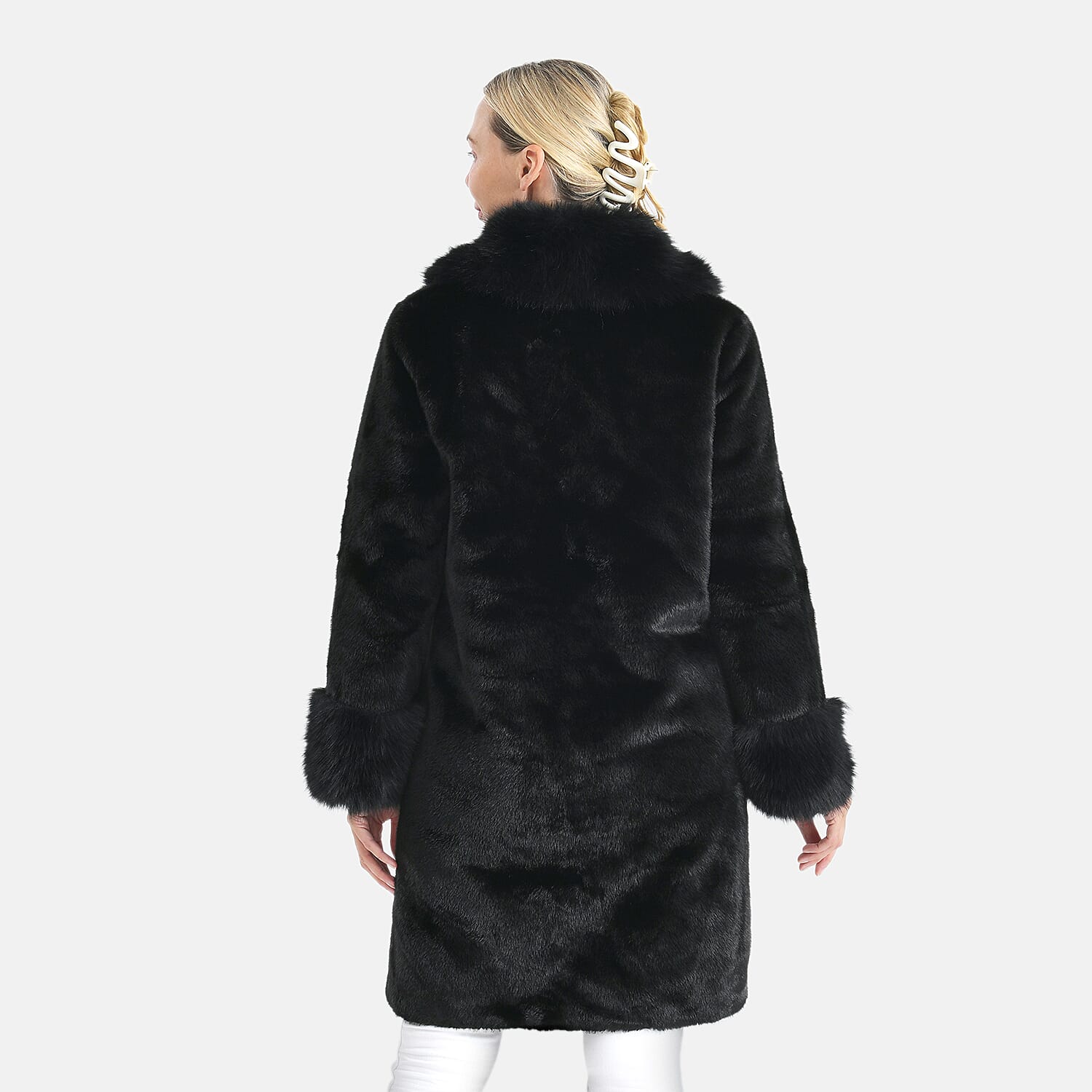 THE OPULENT LUXURY - Valissiere Exquisite Faux Fur Longline Coat (Size - S-M 8 to 14) - Black