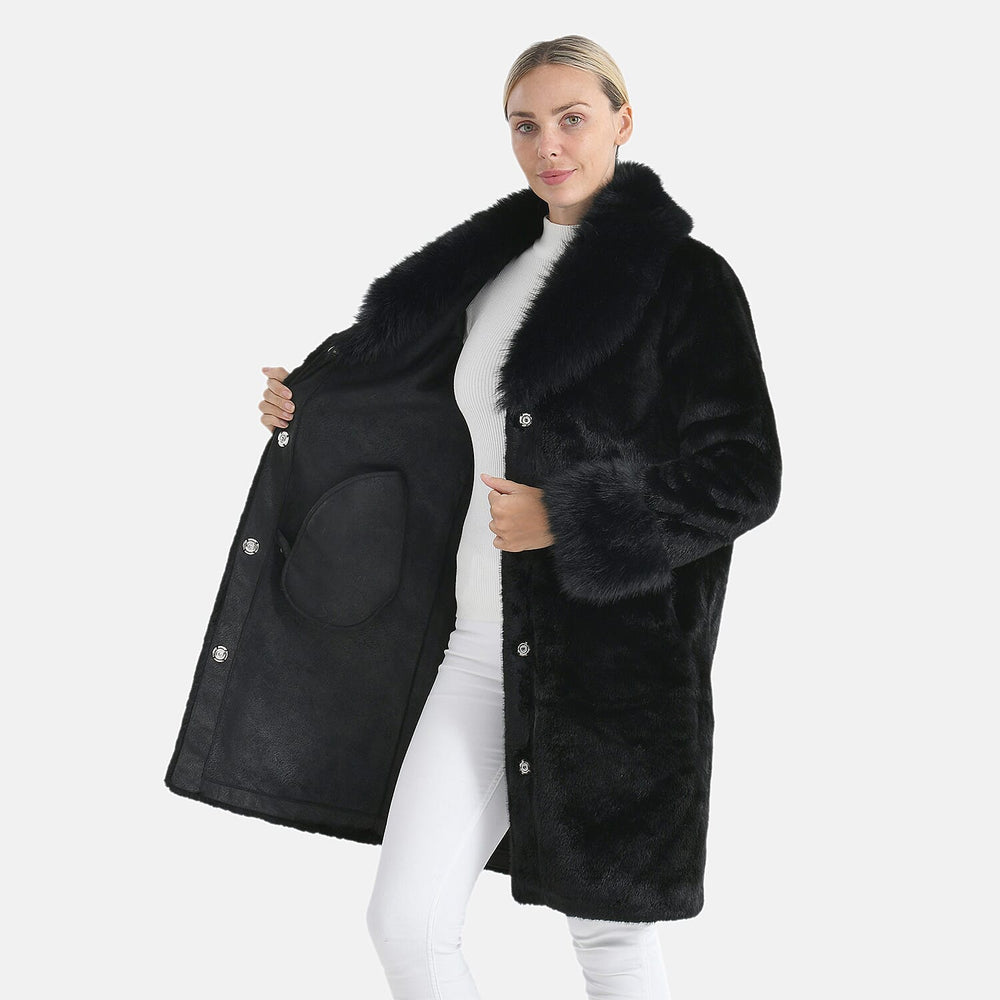 THE OPULENT LUXURY - Valissiere Exquisite Faux Fur Longline Coat (Size - S-M 8 to 14) - Black