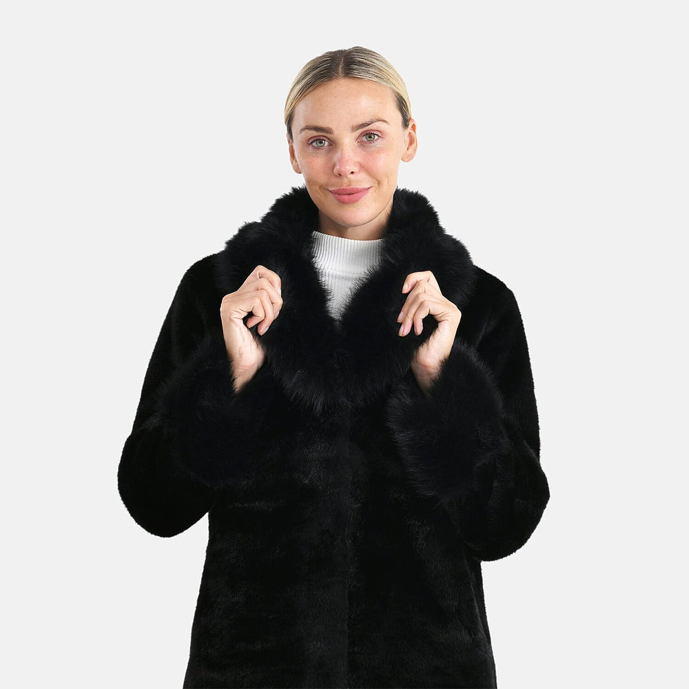 THE OPULENT LUXURY - Valissiere Exquisite Faux Fur Longline Coat (Size - S-M 8 to 14) - Black