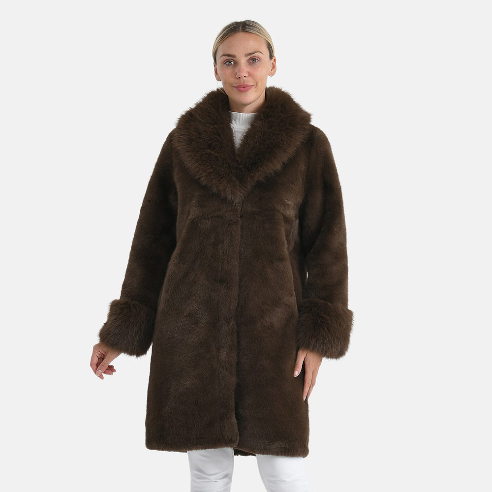 &  maisi Women’s Plush Faux Fur Longline Coat with Shawl Collar & Pockets