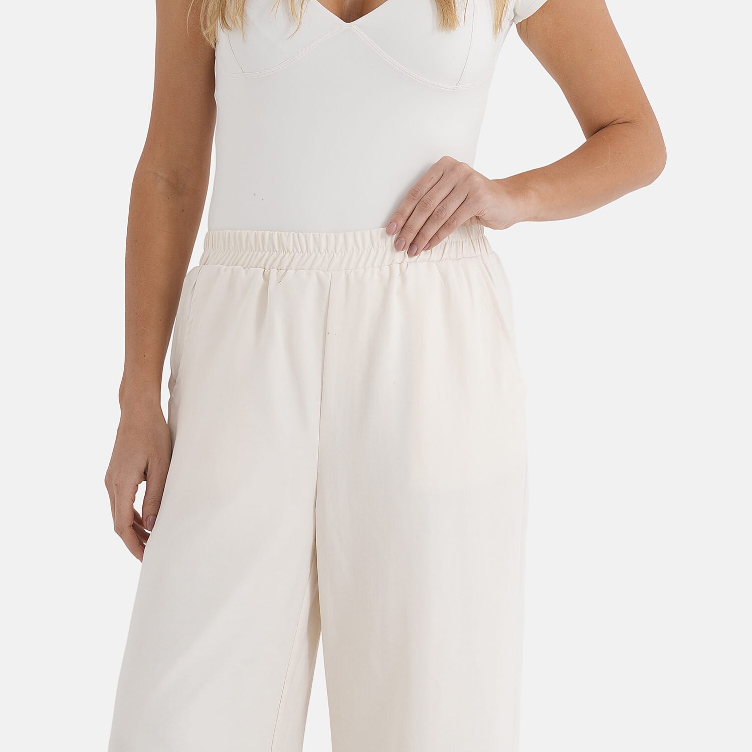 - Maisi Relaxed Fit Wide Leg Lounge Trousers (Size - L) - Cream