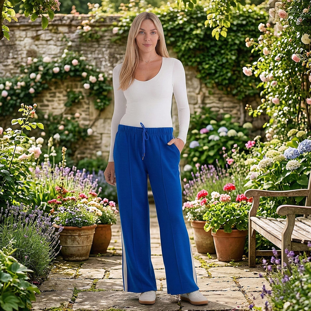 - Maisi Side Stripe Wide-Leg Trousers (Size L) - Cobalt