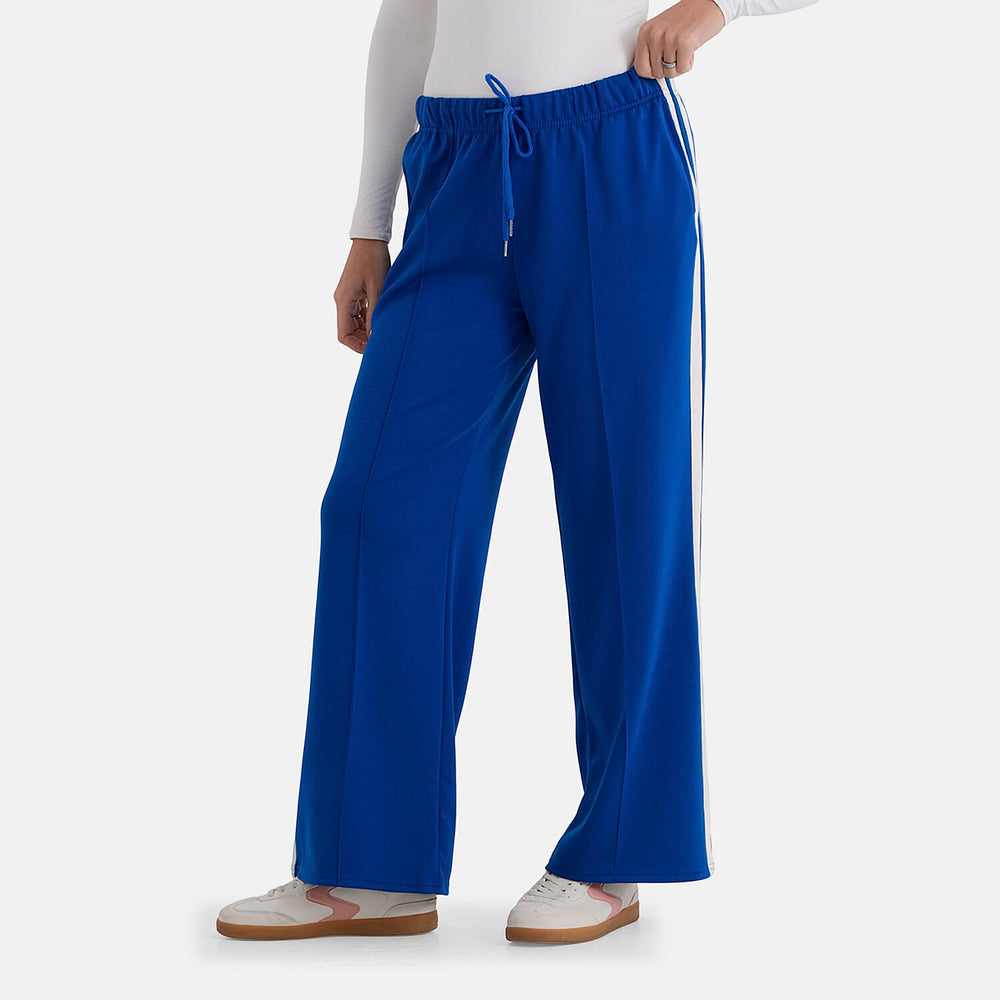 - Maisi Side Stripe Wide-Leg Trousers (Size L) - Cobalt