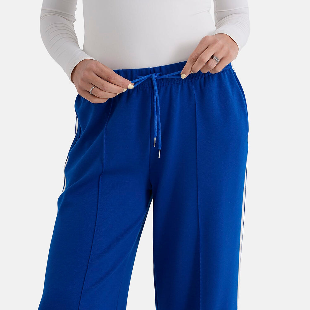 - Maisi Side Stripe Wide-Leg Trousers (Size L) - Cobalt