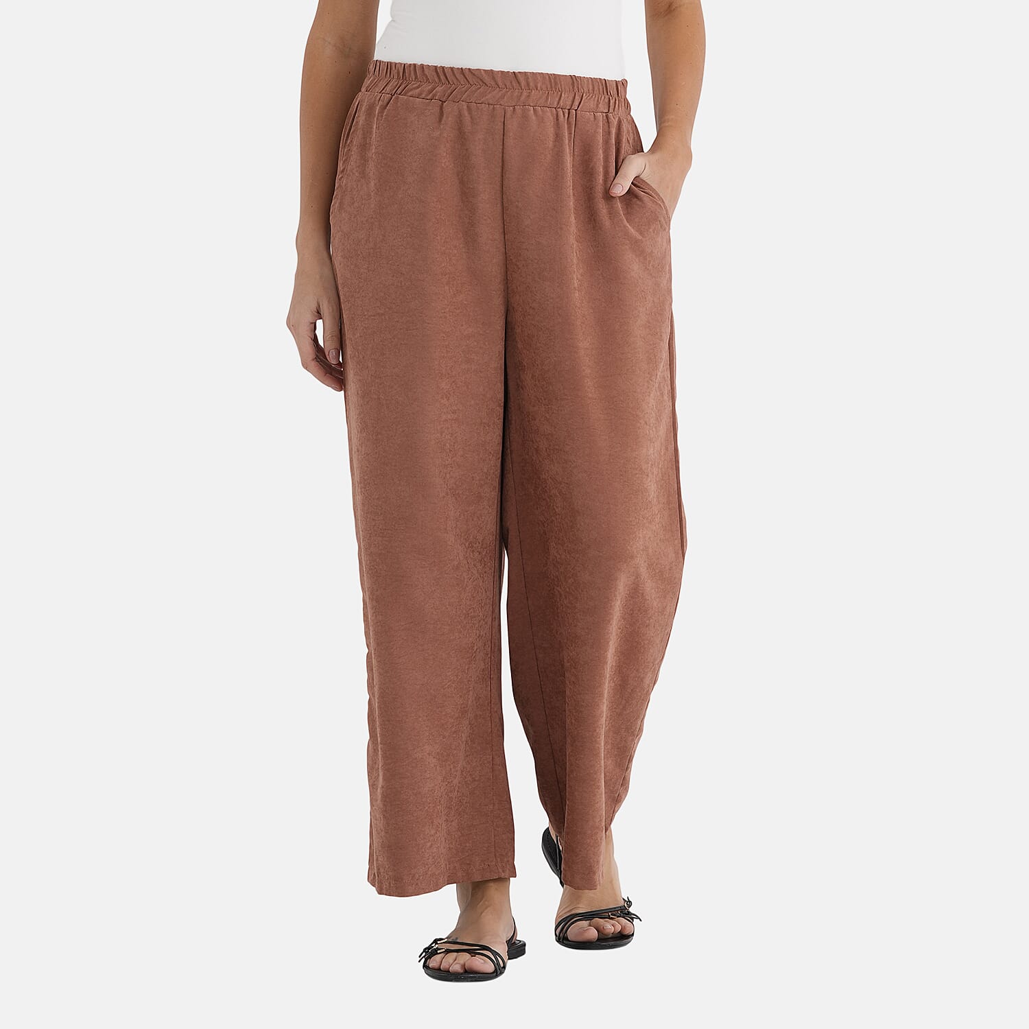 - Maisi Relaxed Fit Wide Leg Lounge Trousers (Size - L) - Brown