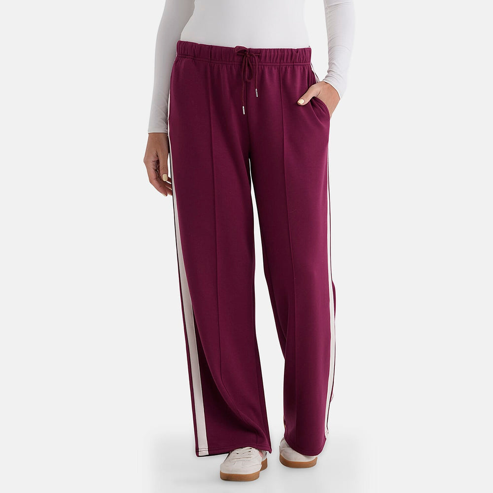 - Maisi Side Stripe Wide-Leg Trousers (Size L) - Plum