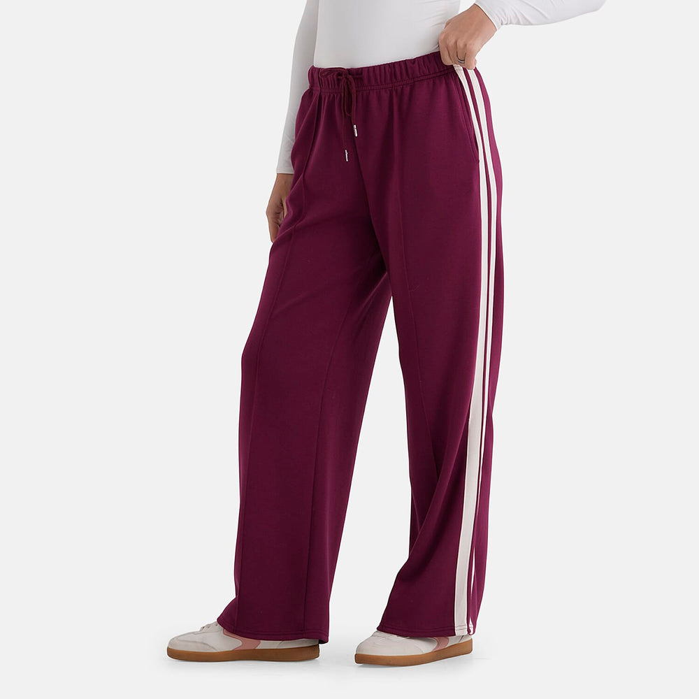 - Maisi Side Stripe Wide-Leg Trousers (Size L) - Plum
