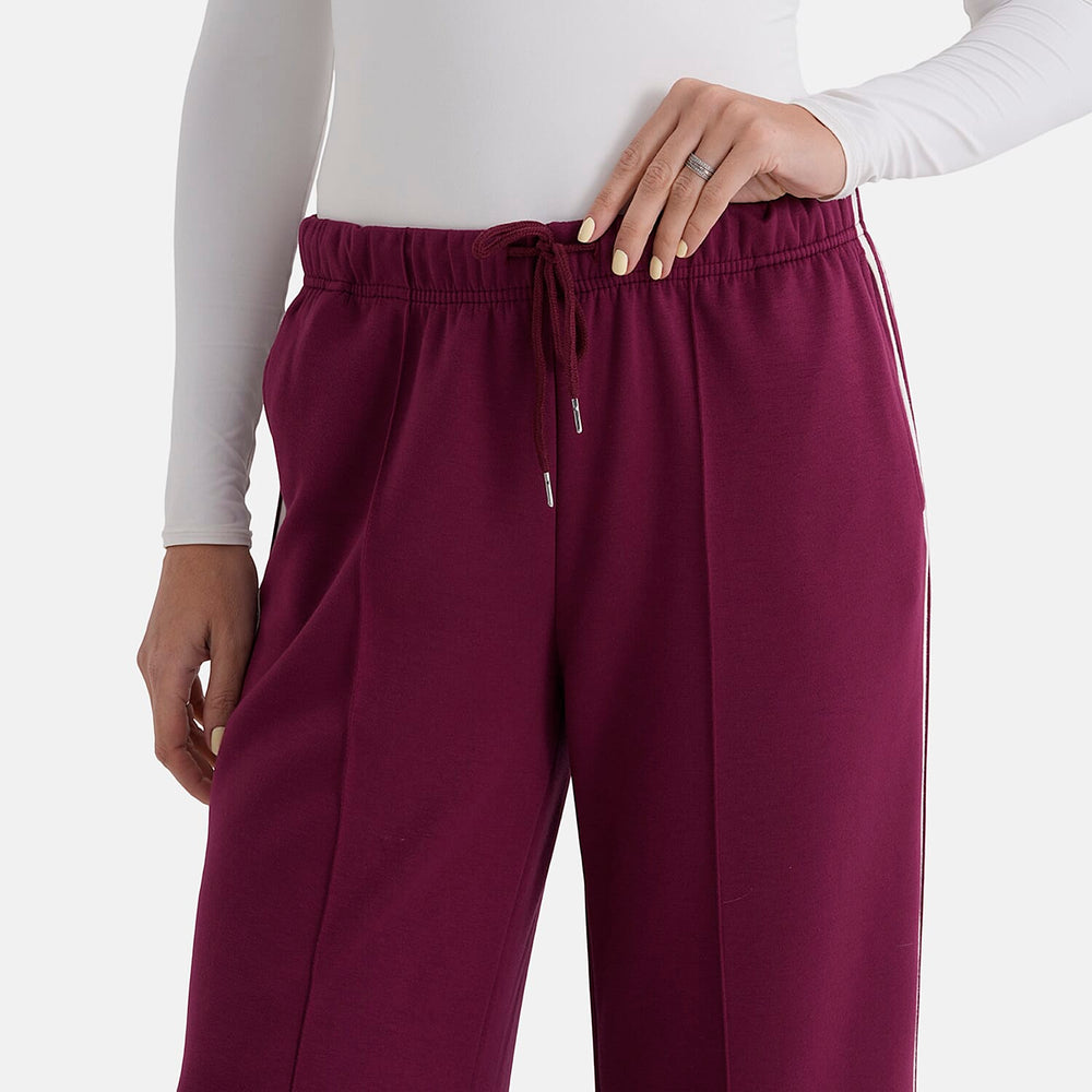 - Maisi Side Stripe Wide-Leg Trousers (Size L) - Plum