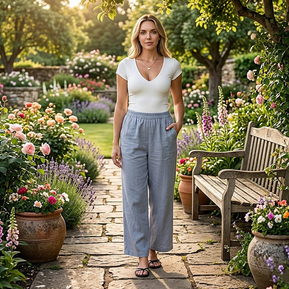 - Maisi Wide-Leg Lightweight Casual Trouser (Size - M) - Blue