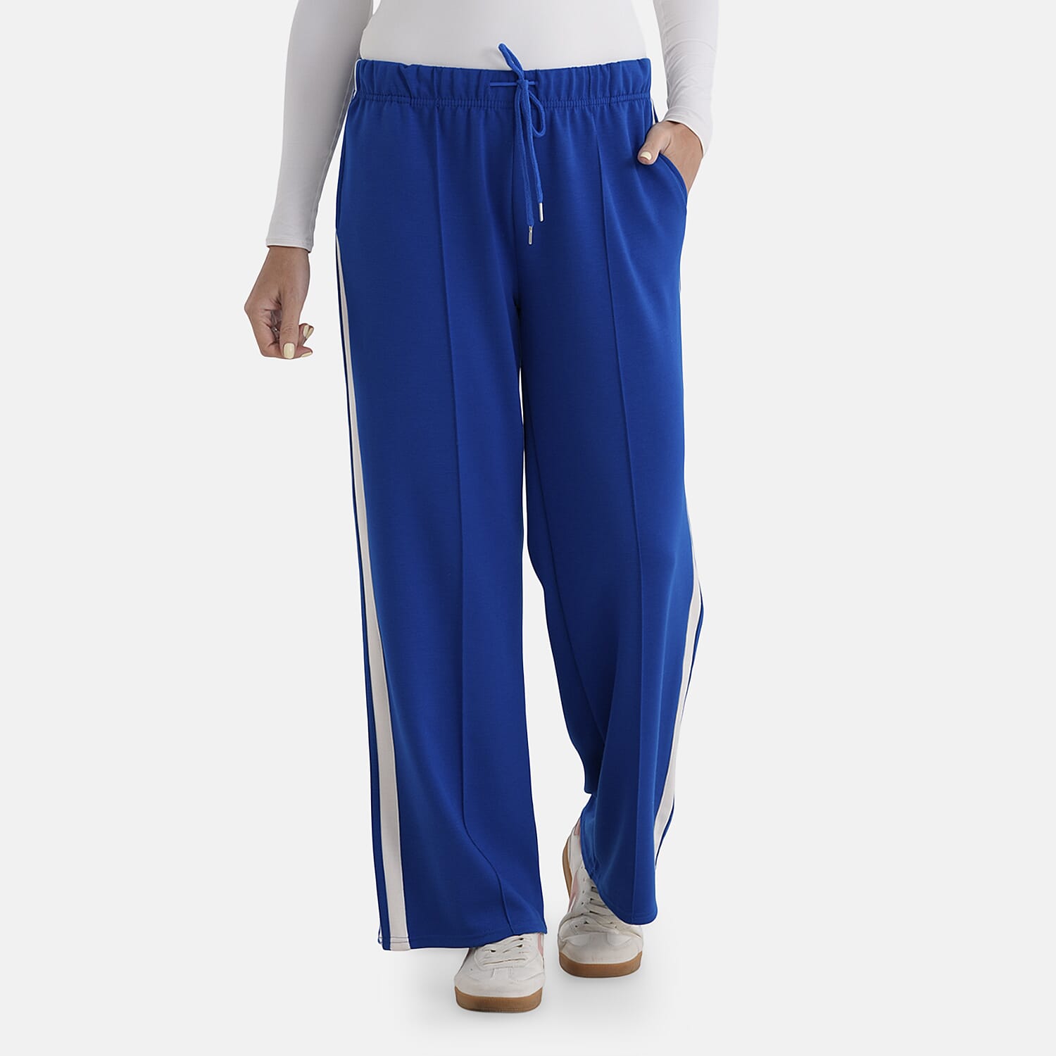 - Maisi Side Stripe Wide-Leg Trousers (Size M) - Cobalt