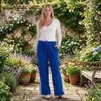 - Maisi Side Stripe Wide-Leg Trousers (Size M) - Cobalt