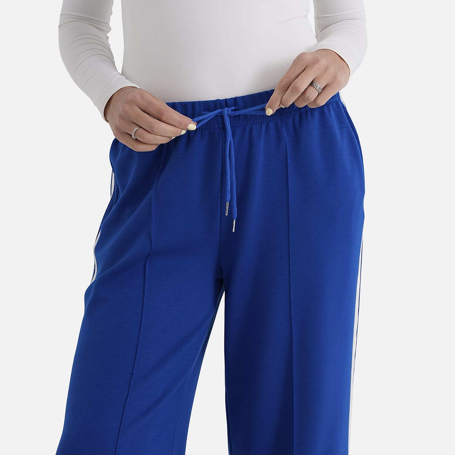 - Maisi Side Stripe Wide-Leg Trousers (Size M) - Cobalt