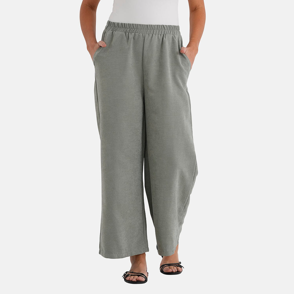 - Maisi Relaxed Fit Wide Leg Lounge Trousers (Size - M) - Basil Green