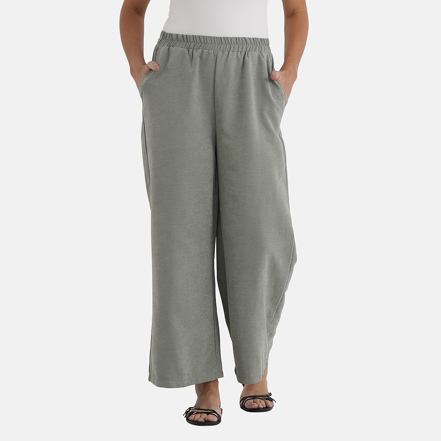 - Maisi Relaxed Fit Wide Leg Lounge Trousers (Size - M) - Basil Green