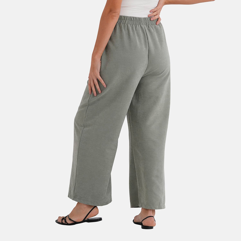 - Maisi Relaxed Fit Wide Leg Lounge Trousers (Size - M) - Basil Green