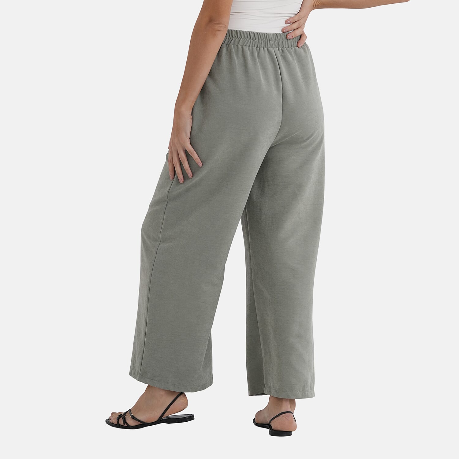 - Maisi Relaxed Fit Wide Leg Lounge Trousers (Size - M) - Basil Green