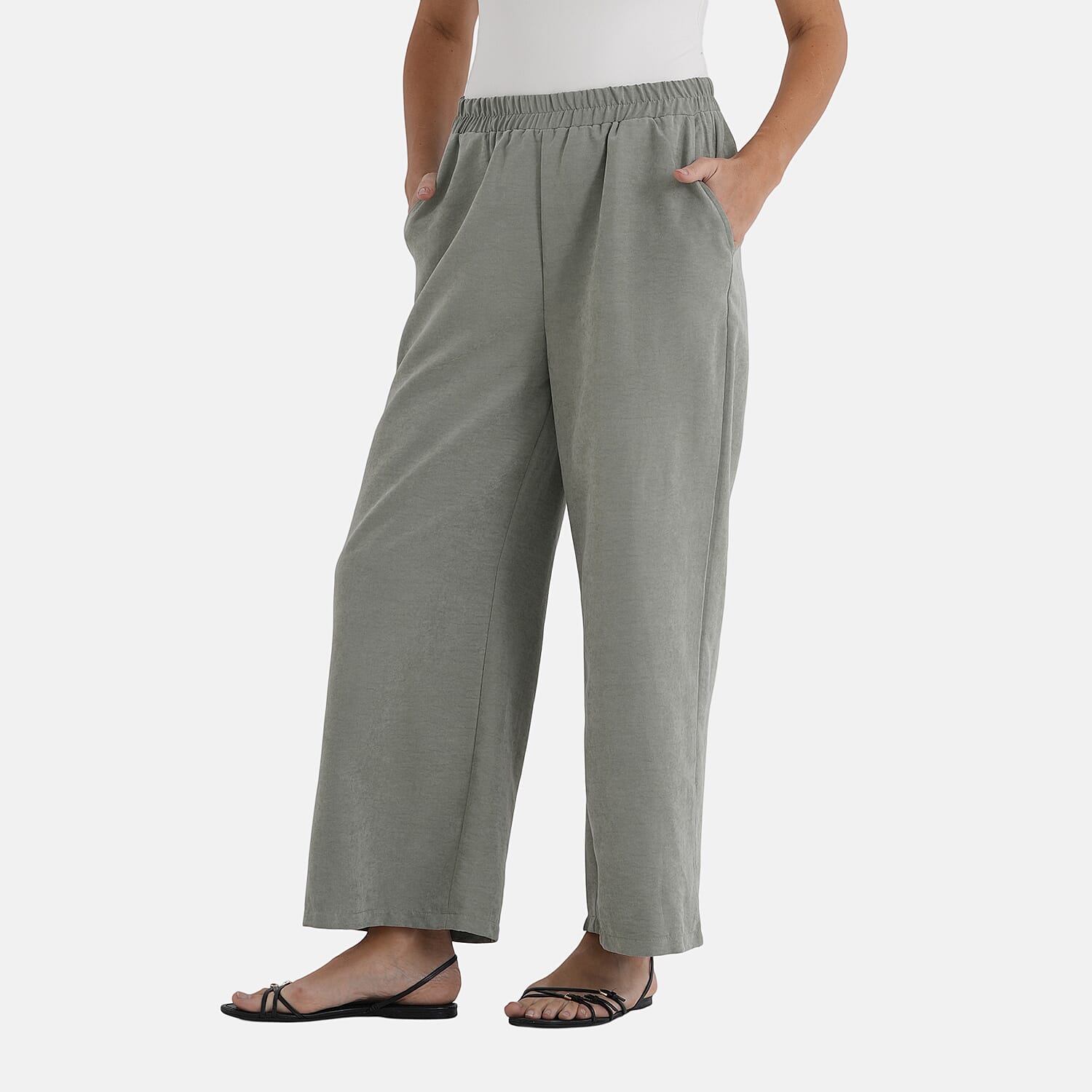 - Maisi Relaxed Fit Wide Leg Lounge Trousers (Size - M) - Basil Green