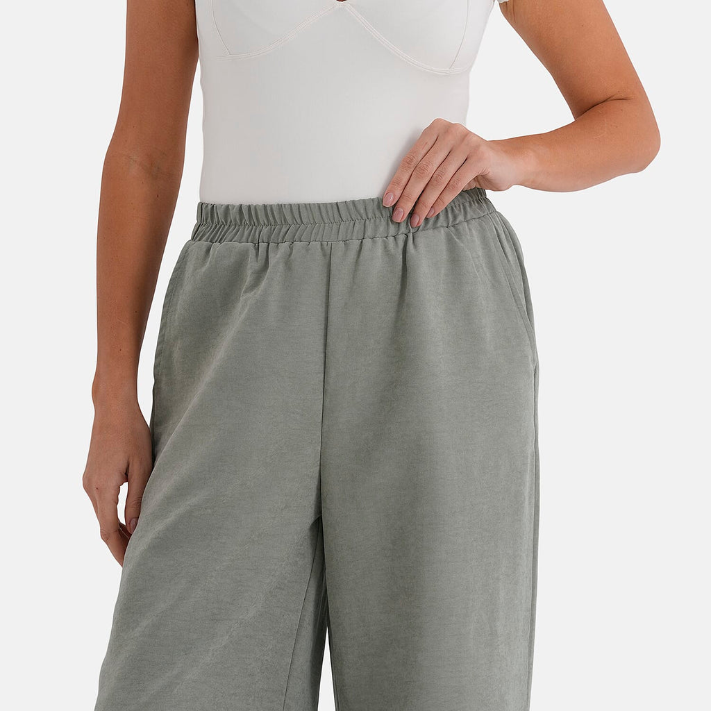 - Maisi Relaxed Fit Wide Leg Lounge Trousers (Size - M) - Basil Green