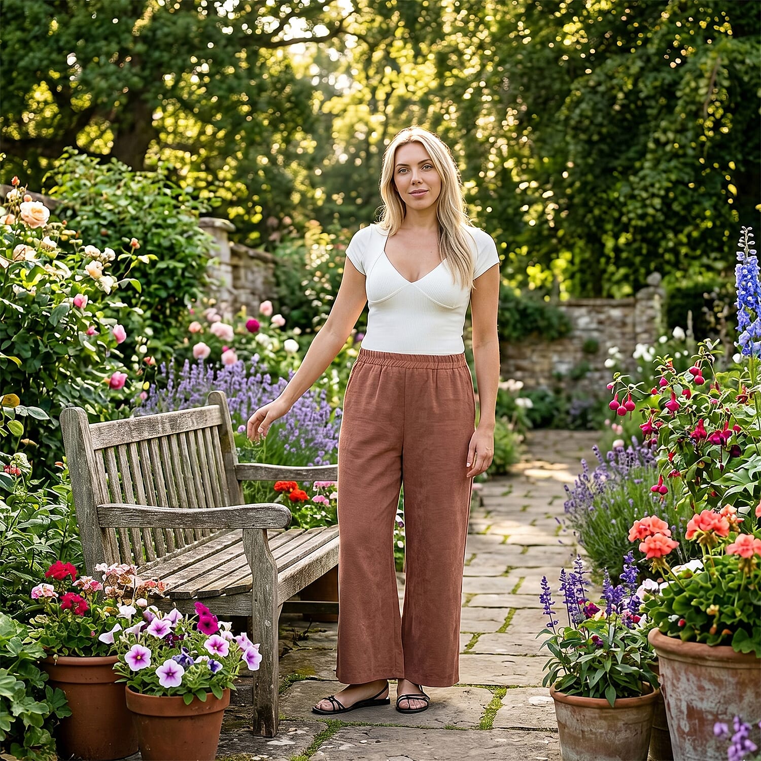 - Maisi Relaxed Fit Wide Leg Lounge Trousers (Size - M) - Brown