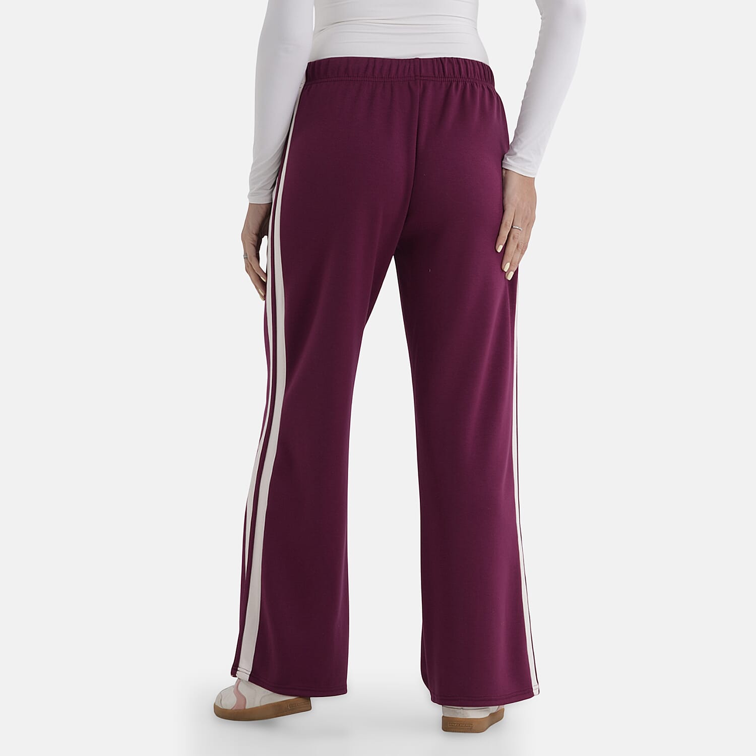 - Maisi Side Stripe Wide-Leg Trousers (Size M) - Plum