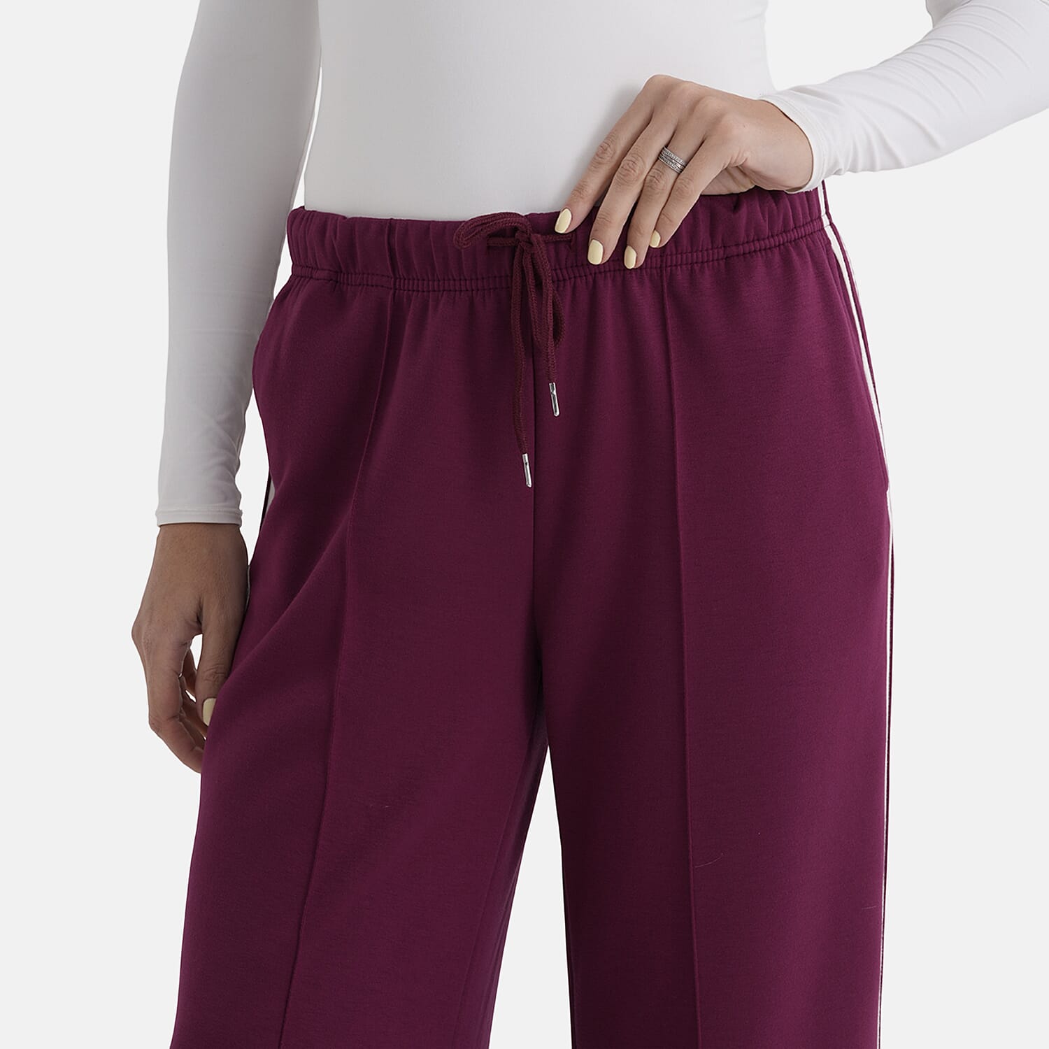 - Maisi Side Stripe Wide-Leg Trousers (Size M) - Plum