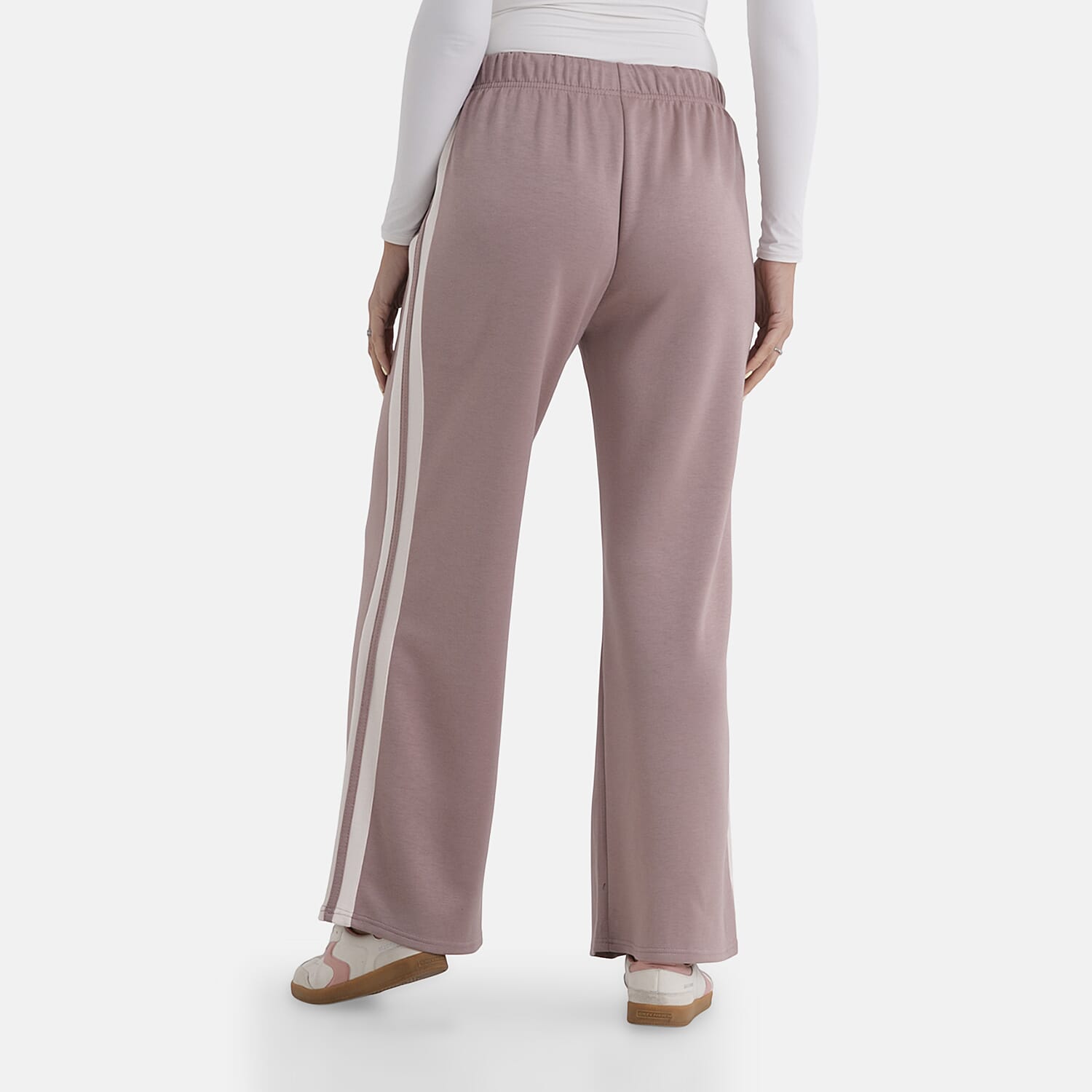 - Maisi Side Stripe Wide-Leg Trousers (Size M) - Soft Pink