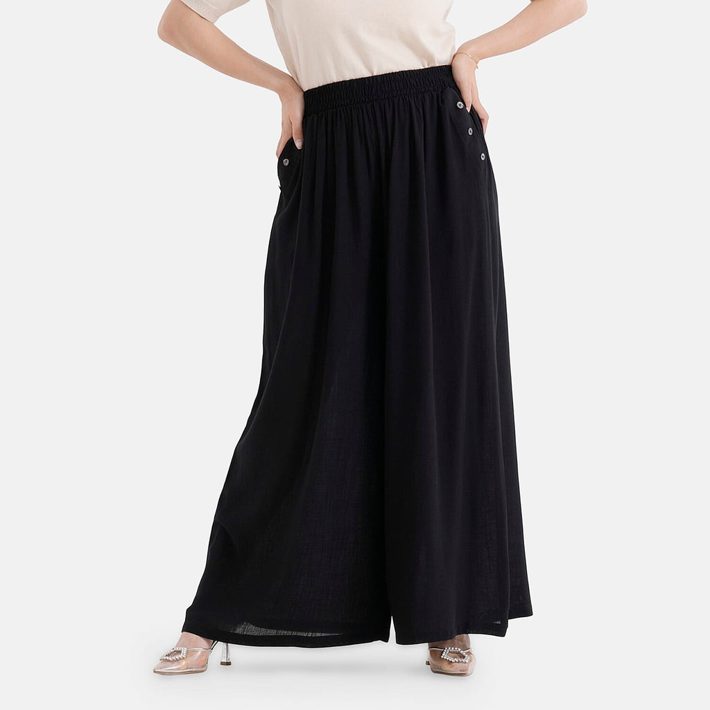 & Maisi Elasticated Waist Wide Leg Flared Trousers (One Size) - Black