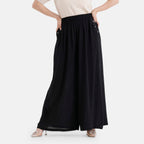 & Maisi Elasticated Waist Wide Leg Flared Trousers (One Size) - Black