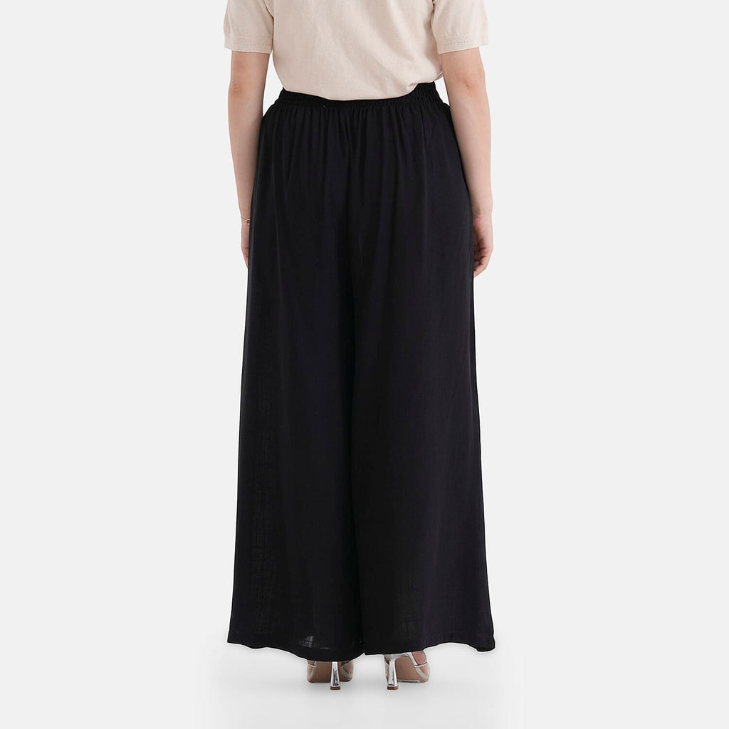 & Maisi Elasticated Waist Wide Leg Flared Trousers (One Size) - Black