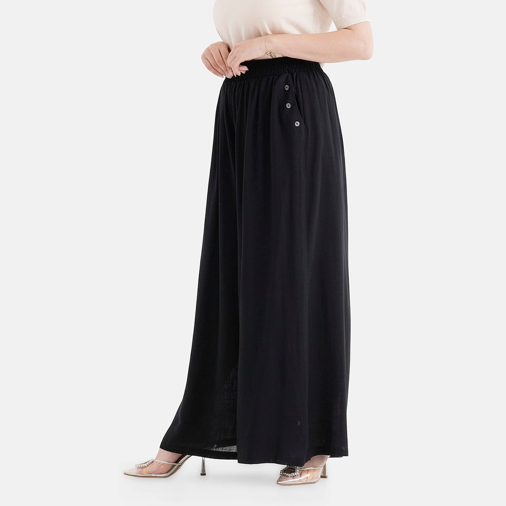 & Maisi Elasticated Waist Wide Leg Flared Trousers (One Size) - Black