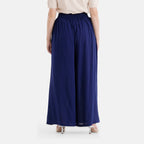 - Maisi Elasticated Waist Wide Leg Flared Trousers (One Size) - Blue