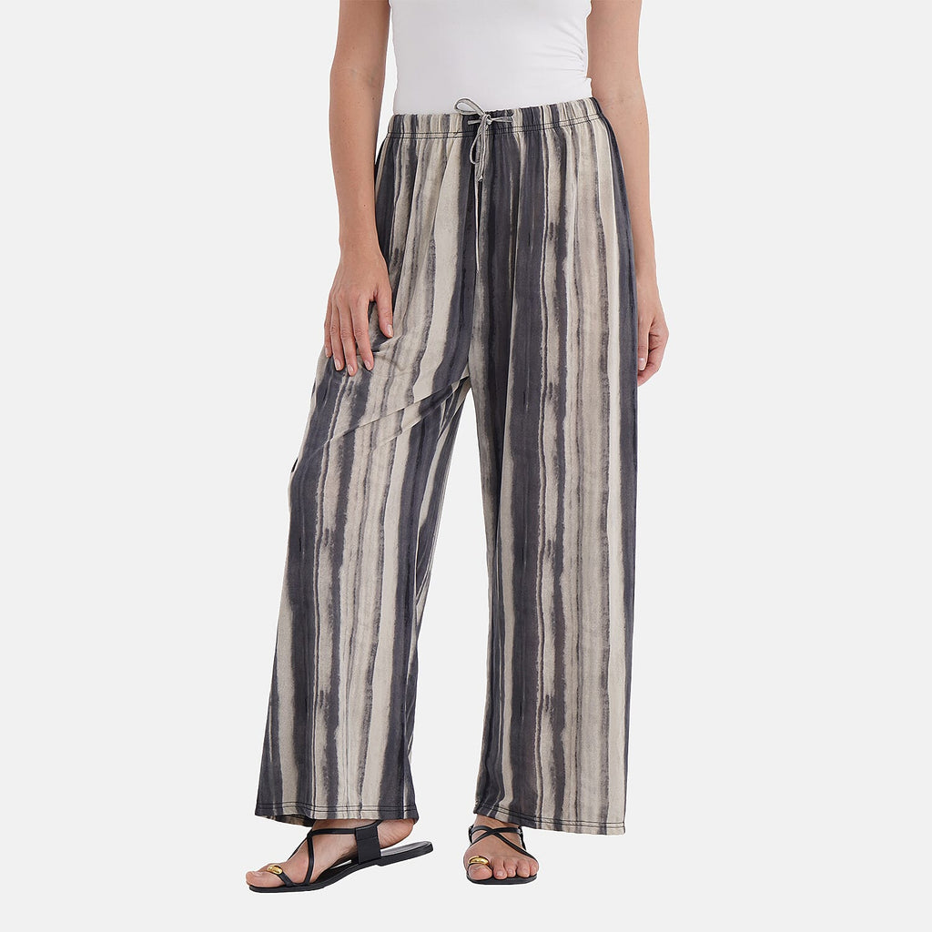 - Maisi Stripe Pattern Wide-Leg Trousers (Size 16 to 24) - Black - Brown