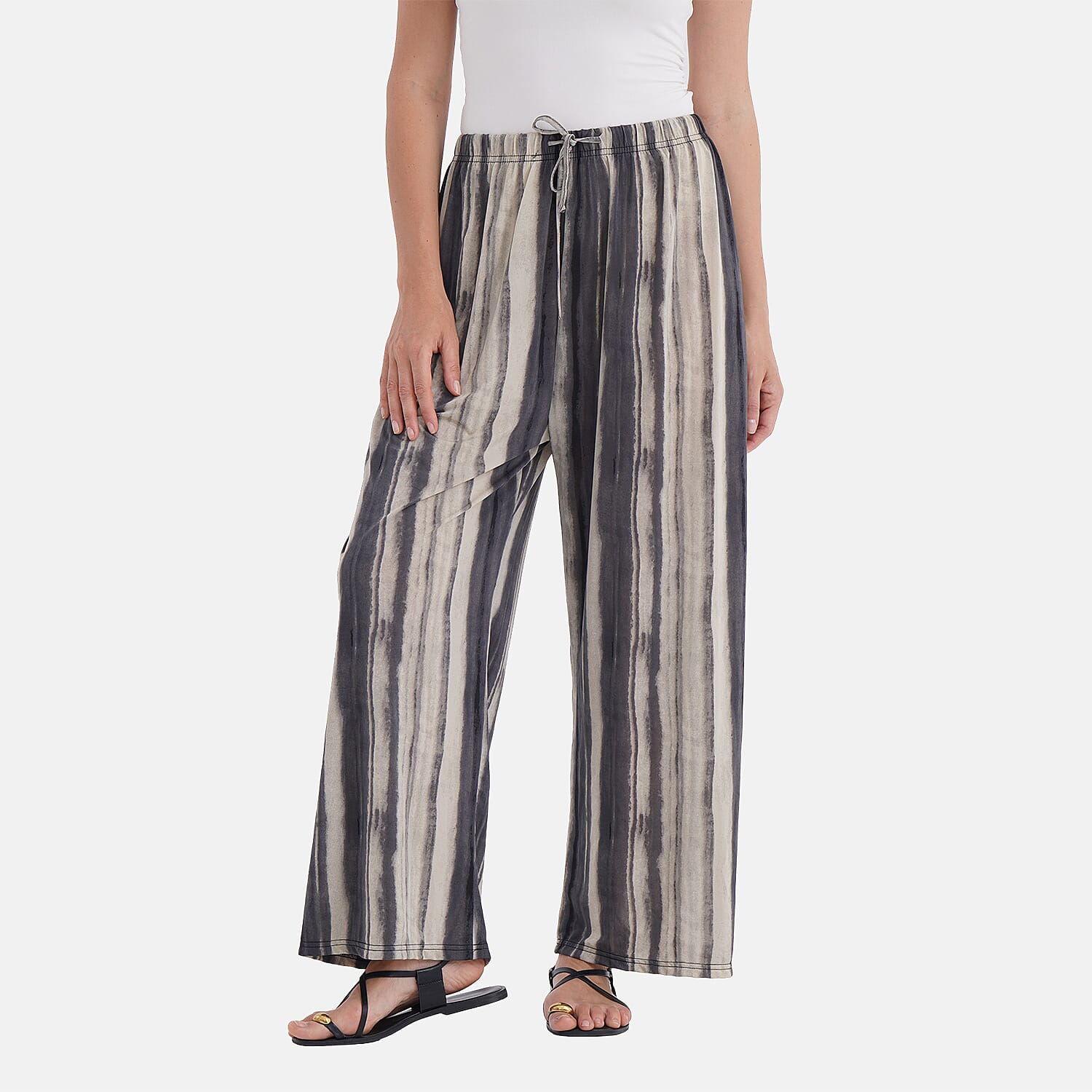 - Maisi Stripe Pattern Wide-Leg Trousers (Size 16 to 24) - Black - Brown