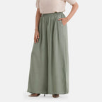 - Maisi Elasticated Waist Wide Leg Flared Trousers (One Size) - Green