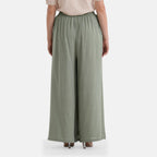 - Maisi Elasticated Waist Wide Leg Flared Trousers (One Size) - Green