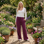 - Maisi Side Stripe Wide-Leg Trousers (Size S) - Plum